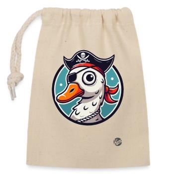 Piraten-Gans mit Augenklappe - Verschließbarer Geschenkbeutel aus Baumwolle (14x20cm) - Natur - Vorne
