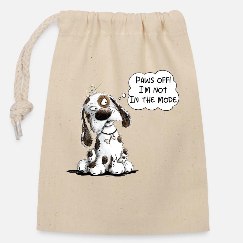 Nö Hund Spruch Paws Off - Verschließbarer Geschenkbeutel aus Baumwolle (14x20cm) - Natur