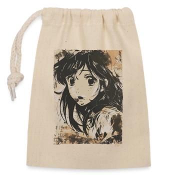 Couverture Grunge Japonais Cartoon Girl - Sac cadeau en coton avec cordon (14 x 20 cm) - nature - Devant