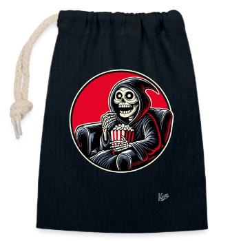 Grim Reaper Cineast mit Popcorn - Verschließbarer Geschenkbeutel aus Baumwolle (14x20cm) - Navy - Vorne