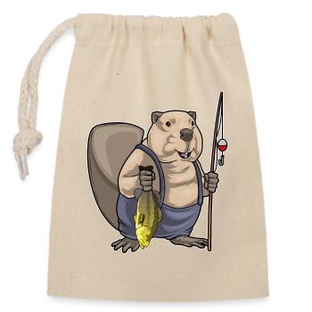 Biber Angler Fisch Angeln - Verschließbarer Geschenkbeutel aus Baumwolle (14x20cm) - Natur - Vorne