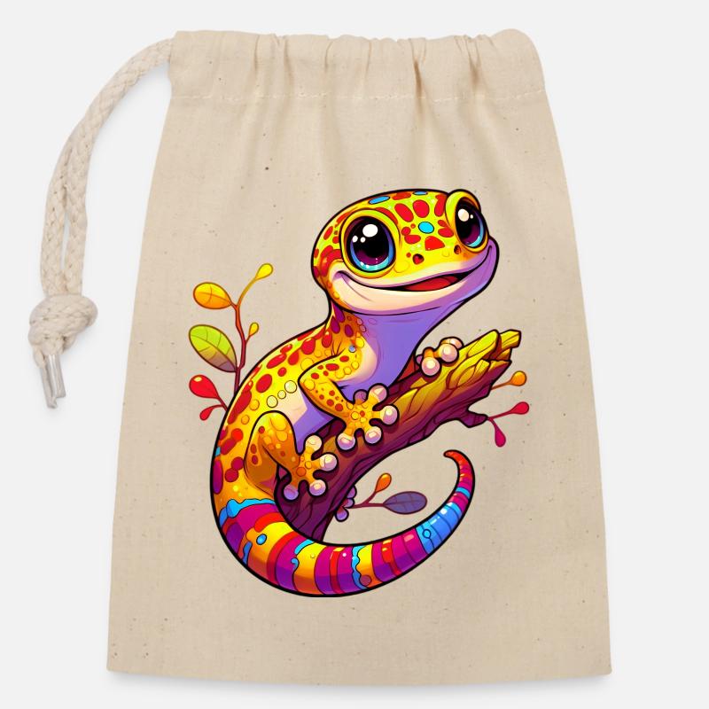 Gecko - Verschließbarer Geschenkbeutel aus Baumwolle (14x20cm) - Natur
