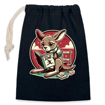 Un kangourou triste lit un livre sur la conformité - Sac cadeau en coton avec cordon (14 x 20 cm) - bleu marine - Devant