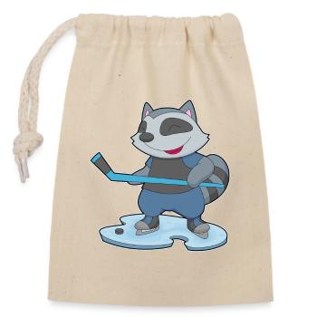 Waschbär Eishockey Eishockeyschläger - Verschließbarer Geschenkbeutel aus Baumwolle (14x20cm) - Natur - Vorne
