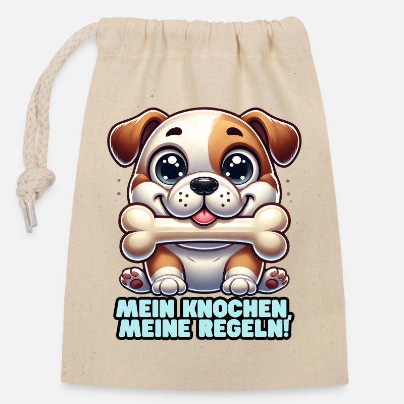 Knochen 2 - Verschließbarer Geschenkbeutel aus Baumwolle (14x20cm) - Natur