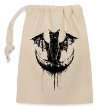 Gothic Black Cat Bat Wings Crescent Moon Dark - Closable cotton gift bag (14x20cm) - nature - Front