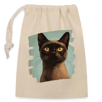 Burmese Burma Cat Retro - Closable cotton gift bag (14x20cm) - nature - Front