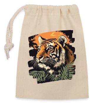 Tiger Retro - Verschließbarer Geschenkbeutel aus Baumwolle (14x20cm) - Natur - Vorne