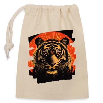 Tiger Retro - Verschließbarer Geschenkbeutel aus Baumwolle (14x20cm) - Natur - Vorne