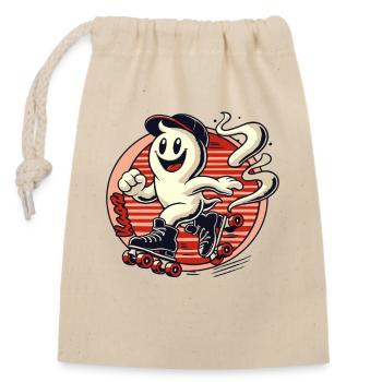 Smelly little ghost on roller skates - Closable cotton gift bag (14x20cm) - nature - Front