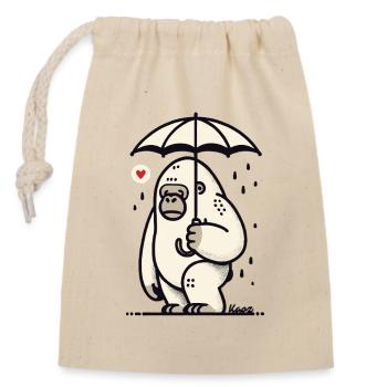 Sad gorilla with umbrella - Closable cotton gift bag (14x20cm) - nature - Front
