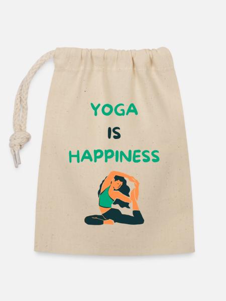 Yoga is happiness - Verschließbarer Geschenkbeutel aus Baumwolle (14x20cm) - Natur