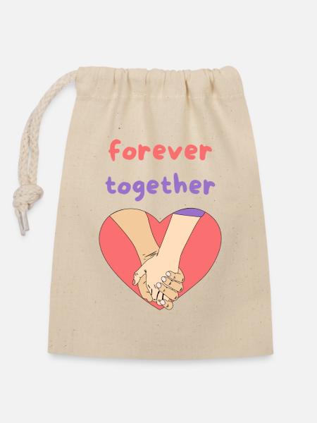 forever together - Verschließbarer Geschenkbeutel aus Baumwolle (14x20cm) - Natur