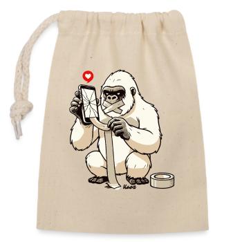 White gorilla repairs broken mobile phone - Closable cotton gift bag (14x20cm) - nature - Front