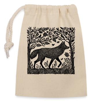 Woodcut Wilderness Wolf Woodland Nature Gift - Closable cotton gift bag (14x20cm) - nature - Front