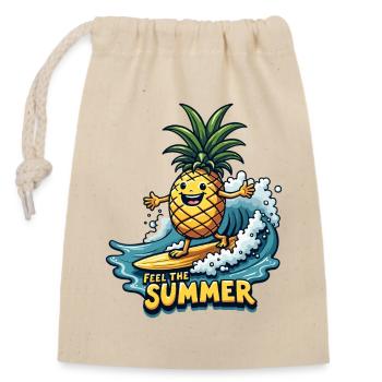 Ananas Surfer Surfen Feel the Summer - Verschließbarer Geschenkbeutel aus Baumwolle (14x20cm) - Natur - Vorne