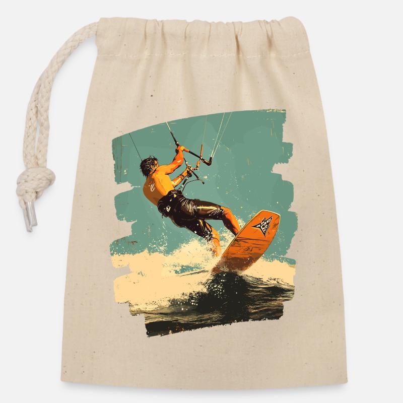 Kitesurfer - Verschließbarer Geschenkbeutel aus Baumwolle (14x20cm) - Natur