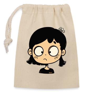 Thoughtful cartoon girl - Closable cotton gift bag (14x20cm) - nature - Front