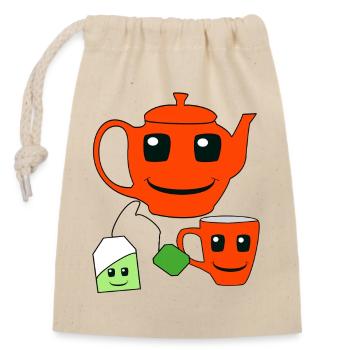 Teapot Tea Cup Tea Bag - Closable cotton gift bag (14x20cm) - nature - Front
