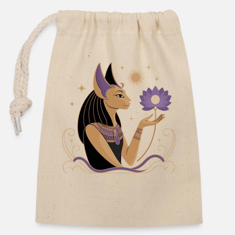 Heiterer Bastet Mit Einer Lotusblume - Verschließbarer Geschenkbeutel aus Baumwolle (14x20cm) - Natur