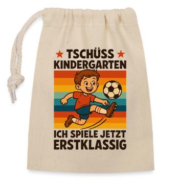 Einschulung 1. Klasse Erstklässler Fußballer - Verschließbarer Geschenkbeutel aus Baumwolle (14x20cm) - Natur - Vorne