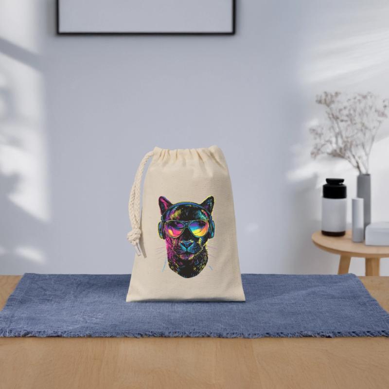 Panthère Léopard Grand Chat Mignon Gros Chat Panter Sac cadeau en coton avec cordon (14 x 20 cm)
