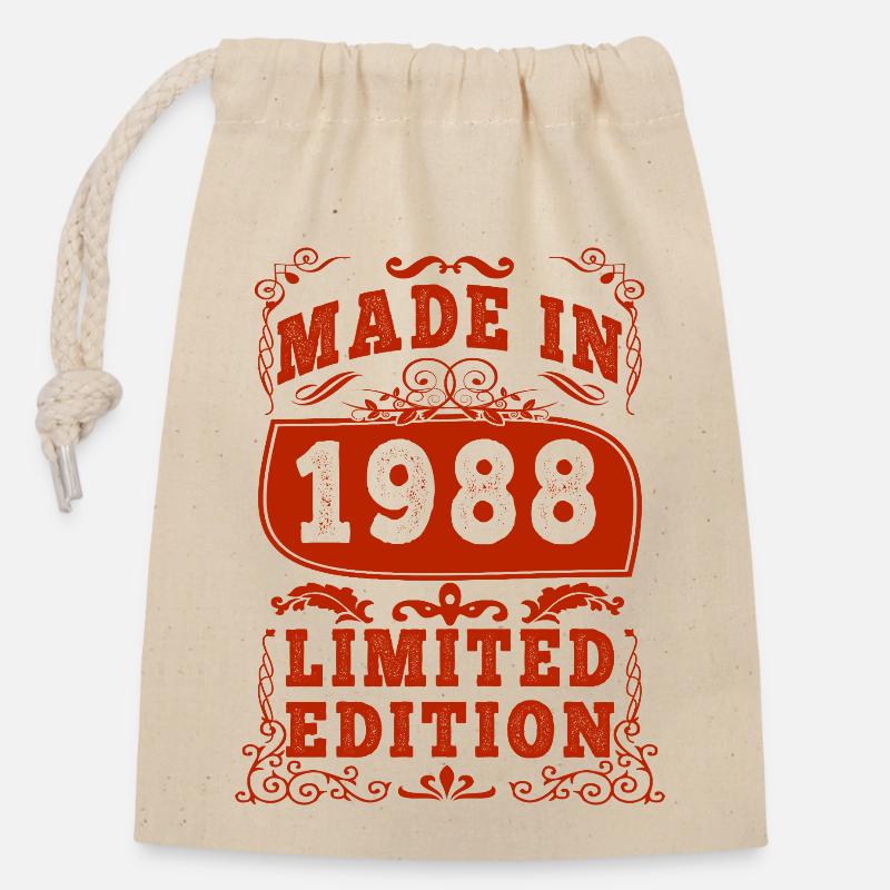 1988 anniversaire 1988 né en 1988 anniversaire - Sac cadeau en coton avec cordon (14 x 20 cm) - nature