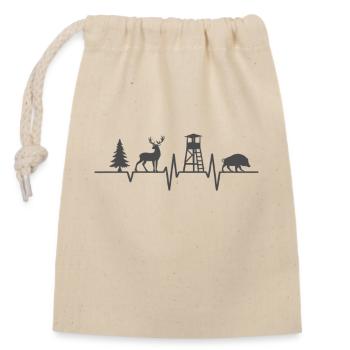 Jagd Herzschlag – Hochsitz, Hirsch und Wildschwein - Verschließbarer Geschenkbeutel aus Baumwolle (14x20cm) - Natur - Vorne