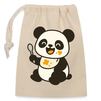 Futtern mit dem Panda-Jungtier – Kunterbunt süß - Verschließbarer Geschenkbeutel aus Baumwolle (14x20cm) - Natur - Vorne