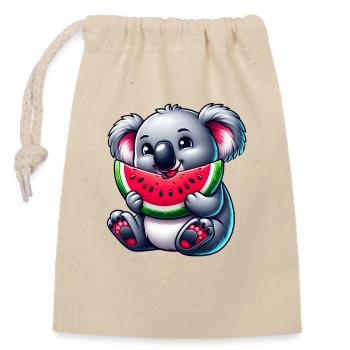 Süßer Koala mit Wassermelone Sommer Cartoon - Verschließbarer Geschenkbeutel aus Baumwolle (14x20cm) - Natur - Vorne