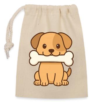 Chiot joueur avec motif osseux - Sac cadeau en coton avec cordon (14 x 20 cm) - nature - Devant