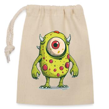 Monstre borgne vert avec des cornes et des taches - Sac cadeau en coton avec cordon (14 x 20 cm) - nature - Devant