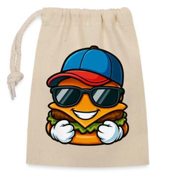 Cool Burger Baseball Player Cartoon Kids - Closable cotton gift bag (14x20cm) - nature - Front