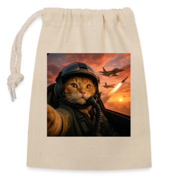 Selfie Squad Cat Funny Fighter Pilot Meme Cat - Closable cotton gift bag (14x20cm) - nature - Front