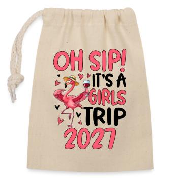 Flamant rose avec verre à vin Slogan 2027 - Sac cadeau en coton avec cordon (14 x 20 cm) - nature - Devant