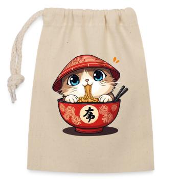 Chaton Japonais Mangeur de Ramen - Sac cadeau en coton avec cordon (14 x 20 cm) - nature - Devant