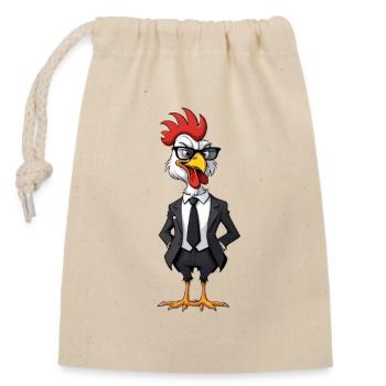 Coq en costume noir - dessin animalier amusant - Sac cadeau en coton avec cordon (14 x 20 cm) - nature - Devant