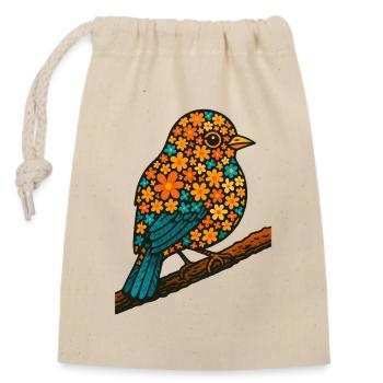 Floral Bird Illustration, Love Birds and Nature - Closable cotton gift bag (14x20cm) - nature - Front