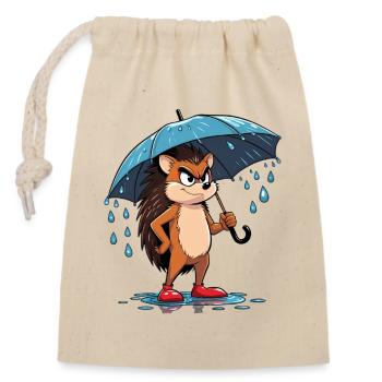 Cartoon hedgehog with umbrella - Closable cotton gift bag (14x20cm) - nature - Front