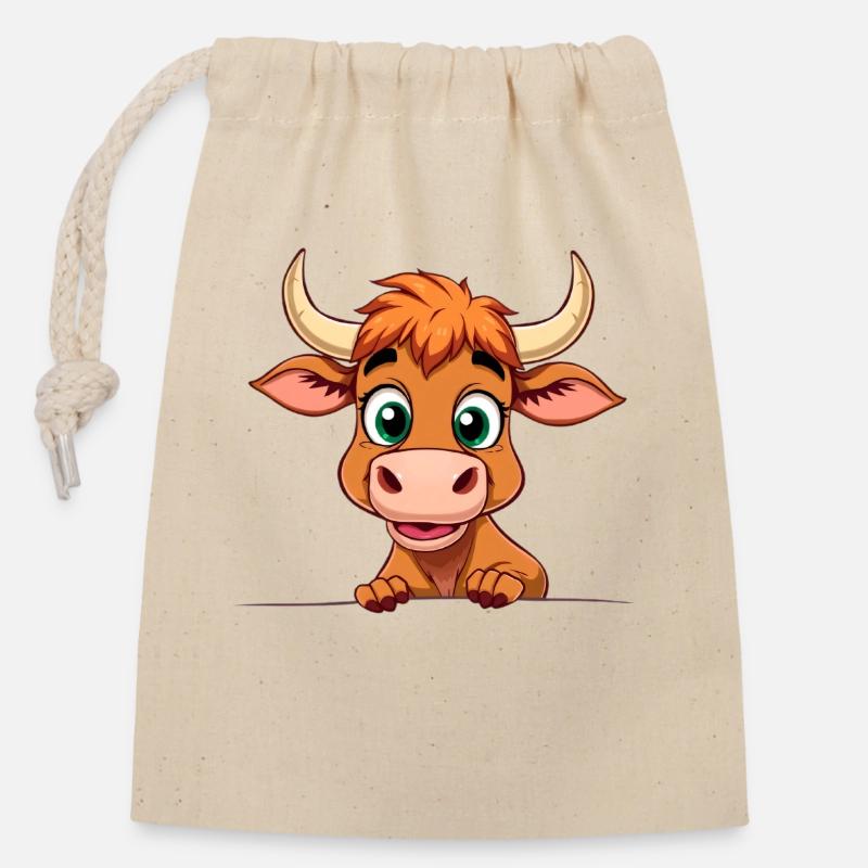 Dessin de taureau drôle - Sac cadeau en coton avec cordon (14 x 20 cm) - nature