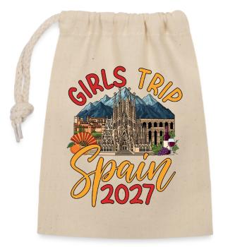 Voyage entre filles en Espagne 2027 - Sac cadeau en coton avec cordon (14 x 20 cm) - nature - Devant