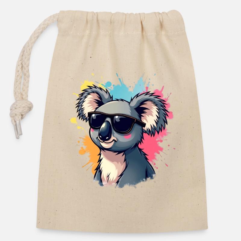Cool Koala mit Sonnenbrille und Farbexplosion - Verschließbarer Geschenkbeutel aus Baumwolle (14x20cm) - Natur