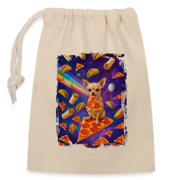 Nourriture spatiale avec chien et pizza - Sac cadeau en coton avec cordon (14 x 20 cm) - nature - Devant