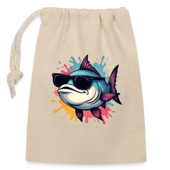 Poisson cool avec des lunettes de soleil - Sac cadeau en coton avec cordon (14 x 20 cm) - nature - Devant