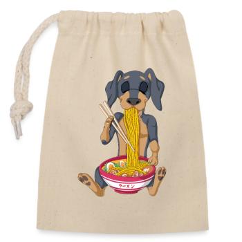 Funny Dachshund Eating Ramen Noodles Cartoon - Closable cotton gift bag (14x20cm) - nature - Front