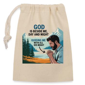 Glaube und Gebet – Gott ist bei mir - Verschließbarer Geschenkbeutel aus Baumwolle (14x20cm) - Natur - Vorne