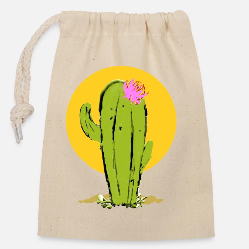 Cactus avec fleur abstraite - Sac cadeau en coton avec cordon (14 x 20 cm) - nature
