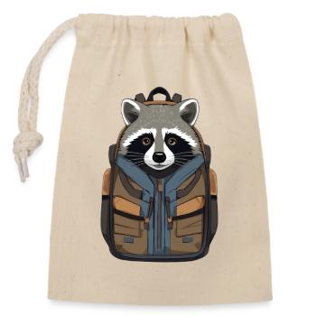 Raccoon with backpack illustration - Closable cotton gift bag (14x20cm) - nature - Front