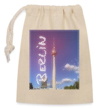 Berlin Fernsehturm Neon Design - Verschließbarer Geschenkbeutel aus Baumwolle (14x20cm) - Natur - Vorne