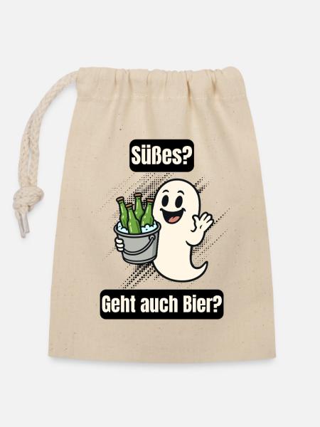 Süßer Geist mit Bier - Verschließbarer Geschenkbeutel aus Baumwolle (14x20cm) - Natur